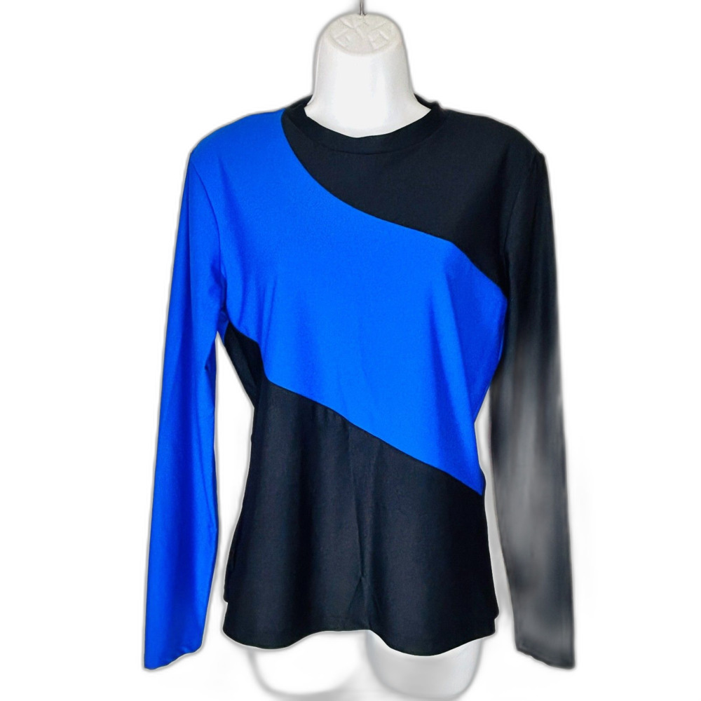 Cabana Life Top M Royal Blue Black Diagonal Rash Guard Long Sleeves SPF 50